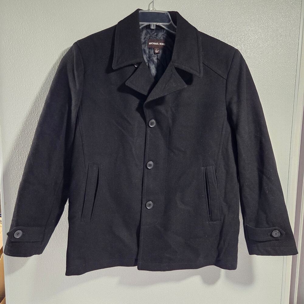 Michael Kors Classic Black Pea Wool Blend Coat L